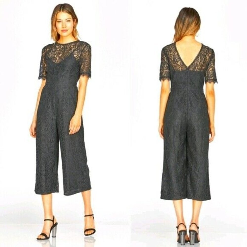 Greylin ROSA Black Lace Culottes Cropped Jumpsuit Size Medium Romper